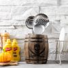 Rustic Burnt Wood Pirates Rum Cask Style Kitchen Utensil Crock, Vintage French Wine Barrel Cooking Tools Holder with Skull and Cutlass Sword Design