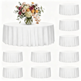 White Round Polyester Tablecloth 120 Inch, Set of 10, 130GSM Machine Washable Wrinkle Resistant, Fits 60in/152cm Tables, 30in Drop
