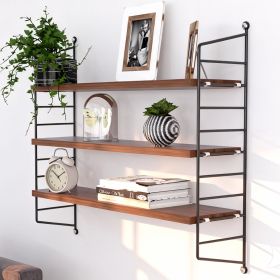 Floating Shelves for Wall, 3 Tier Wall Shelves with Adjustable Shelf, Wood Storage Shelf for Books, Room Decor, Hanging Shelf for Living Room, Bedroom