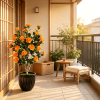 39.5 Inch Artificial Camellia Tree with Orange Blossoms in Cement Pot for Home Decor Faux Plant with Realistic Flowers