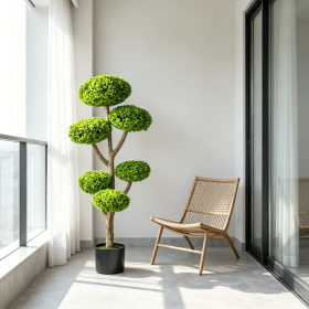 Indoor Outdoor 6-Ball Topiary Tree with Realistic Trunk And Weighted Cement-Filled Base for Garden Decor