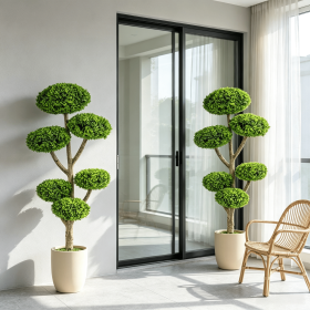2-Pack Realistic Topiary Trees Set with 6 Balls Each Indoor Outdoor Decorative Plant Features Realistic Trunk And Weighted Cement Base