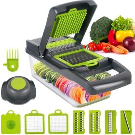 Vegetable Chopper Dicer with Container | Cheese Grater Mandoline Slicer Cabbage Shredder French Fry Cutter Stainless Steel for Veggie Onion Potato Fru