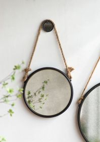 19.5" in Handsome Cleveland Mirror with Rope Strap Contemporary Design Circle Mirror with Round Metal Frame for Wall Decor Bathroom, Entryway
