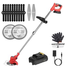 Electric Cordless Grass Trimmer Rechargeable Lawn Mower Weed Cutter with Alloy Saw Blade 2 Alloy Blades 5 Plastic Blades 2 Rechargeable Batteries Gogg