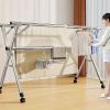 Foldable Metal Clothes Drying Rack Adjustable 3-Tier with 20 Hooks Space Saving Laundry Hanger for Indoor Outdoor Use Blanket Quilt Bedding Garment St