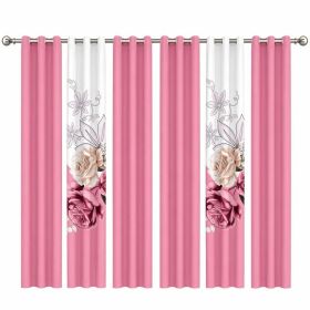 6 Piece Heavyweight Window Curtain Set, Light Filtering Privacy Drapes with Grommet Top, US Designer Pink Floral Rose Print