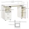 White computer desk with keyboard stand and drawers, home office workstation, desk organization