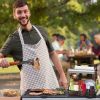 Outdoor BBQ Grill Caddy, Multi-Compartment Metal Utensil Storage Organizer with Paper Towel Holders, Side Hooks and Basket for Camping