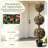 43.5-Inch Artificial Triple Ball Rose Topiary Tree Lifelike Blooming Green Leaves for Home Decor-There is only one