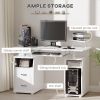 White computer desk with keyboard stand and drawers, home office workstation, desk organization
