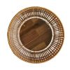 13 Inch Round Brown Resin Rattan Planter Stand with Acacia Wood Legs