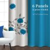 6 Piece Heavyweight Window Curtain Set, Light Filtering Privacy Drapes with Grommet Top, US Designer Blue Floral Botanical Print