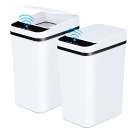 2 Pack 12L Bathroom Automatic Trash Cans Touchless Motion Sensor Slim With Lid For Bathroom Bedroom Living Room Office White (Option: White)