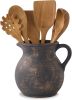 Rustic Kitchen Utensil Holder - 7.6 Inch Ceramic Utensil Crock for Countertop, Vintage Kitchen Counter Decor