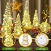 6 Pcs Mercury Glass Christmas Tree for Tabletop Light up Figurine Christmas Tree Mercury Cracked Glass Globe with Light for Xmas Decor Home Party Cent