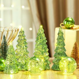 6 Pcs Mercury Glass Christmas Tree for Tabletop Light up Figurine Christmas Tree Mercury Cracked Glass Globe with Light for Xmas Decor Home Party Cent (Color: Lime Green)