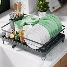 Dish Drying Rack for Kitchen Counter, Stainless Steel Sink Organization and Storage Essentials with Cutlery Holder, Home and Appartment Decor (size: Gray  12.7''W x 16.7''L - 1 Tier)