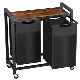 Laundry Hamper with 3 Pull-Out Removable Laundry Bags Clothing Sorter with Shelf and Wheels(Adjustable feet)3 x 8.6 Gallons (32.5 Liters) (size: 2 Baskets)