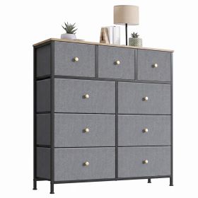 9-Drawer Fabric Dresser with Solid Wood Top, Tall Storage Chest for Bedroom, Living Room, Or Entryway, Ideal As a Tower Cabinet, Hallway Organizer (Color: Blue)
