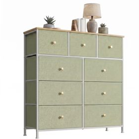 9-Drawer Fabric Dresser with Solid Wood Top, Tall Storage Chest for Bedroom, Living Room, Or Entryway, Ideal As a Tower Cabinet, Hallway Organizer (Color: light green)