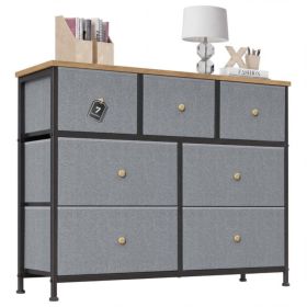 7-Drawer Fabric Dresser with Solid Wood Top, Tall Storage Chest for Bedroom, Living Room, Or Entryway, Ideal As a Tower Cabinet, Hallway Organizer (Color: Blue)