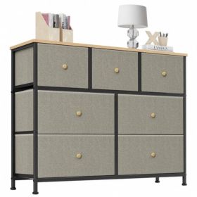 7-Drawer Fabric Dresser with Solid Wood Top, Tall Storage Chest for Bedroom, Living Room, Or Entryway, Ideal As a Tower Cabinet, Hallway Organizer (Color: Dark green)