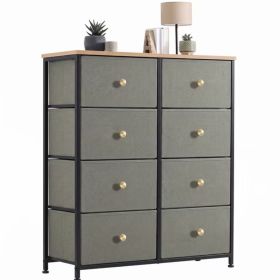 8-Drawer Fabric Dresser with Solid Wood Top, Tall Storage Chest for Bedroom, Living Room, Or Entryway, Ideal As a Tower Cabinet, Hallway Organizer (Color: Dark green)
