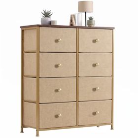8-Drawer Fabric Dresser with Solid Wood Top, Tall Storage Chest for Bedroom, Living Room, Or Entryway, Ideal As a Tower Cabinet, Hallway Organizer (Color: Khaki)