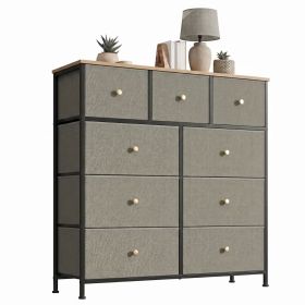 9-Drawer Fabric Dresser with Solid Wood Top, Tall Storage Chest for Bedroom, Living Room, Or Entryway, Ideal As a Tower Cabinet, Hallway Organizer (Color: Dark green)