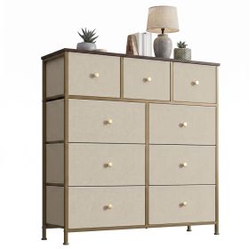9-Drawer Fabric Dresser with Solid Wood Top, Tall Storage Chest for Bedroom, Living Room, Or Entryway, Ideal As a Tower Cabinet, Hallway Organizer (Color: Khaki)