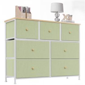 7-Drawer Fabric Dresser with Solid Wood Top, Tall Storage Chest for Bedroom, Living Room, Or Entryway, Ideal As a Tower Cabinet, Hallway Organizer (Color: light green)