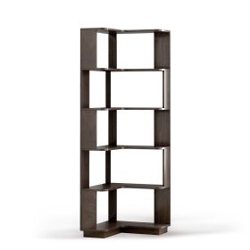 6 Tier Freestanding L-Shaped Corner Bookshelf For Living Room, Bedroom, Wooden Bookcase with anti-drop panle & anti tipping device, Display shelf Open (Color: Dark Brown)