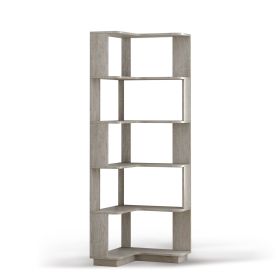 6 Tier Freestanding L-Shaped Corner Bookshelf For Living Room, Bedroom, Wooden Bookcase with anti-drop panle & anti tipping device, Display shelf Open (Color: LightGray)