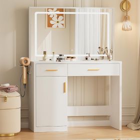 Mirror and Lights, Makeup Vanity Table with Charging Station , 2 Drawers & Large Cabinet, 3 Lighting Color Adjustable, Dressing Table (Color: Light strips)