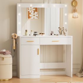 Mirror and Lights, Makeup Vanity Table with Charging Station , 2 Drawers & Large Cabinet, 3 Lighting Color Adjustable, Dressing Table (Color: bulbs)