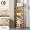 Folding Bamboo Shoe Rack, Multi Tier Space Saving Shoe Organizer with Large Storage Capacity, Freestanding Shoe Shelf for Entryway, Bedroom, Bathroom