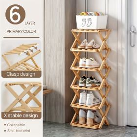 Folding Bamboo Shoe Rack, Multi Tier Space Saving Shoe Organizer with Large Storage Capacity, Freestanding Shoe Shelf for Entryway, Bedroom, Bathroom (size: 6 Tier)
