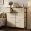9-Drawer Fabric Dresser with Solid Wood Top, Tall Storage Chest for Bedroom, Living Room, Or Entryway, Ideal As a Tower Cabinet, Hallway Organizer