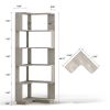 6 Tier Freestanding L-Shaped Corner Bookshelf For Living Room, Bedroom, Wooden Bookcase with anti-drop panle & anti tipping device, Display shelf Open