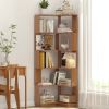 6 Tier Freestanding L-Shaped Corner Bookshelf For Living Room, Bedroom, Wooden Bookcase with anti-drop panle & anti tipping device, Display shelf Open
