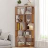 6 Tier Freestanding L-Shaped Corner Bookshelf For Living Room, Bedroom, Wooden Bookcase with anti-drop panle & anti tipping device, Display shelf Open