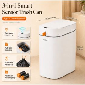 Joybos Smart Trash Can With Auto Lining, Touchless Sensor Garbage Bin  Free Drawstring Bags, No Mess Pull And Lift Wastebasket (Option: White)